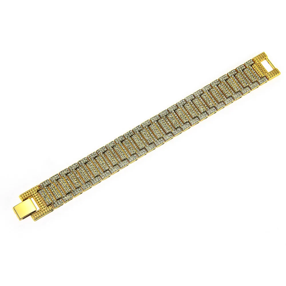 Fashion Hip Hop Diamond Bracelet Chain Link Punk Jewelry Gold Plated 7.5"-9.1"