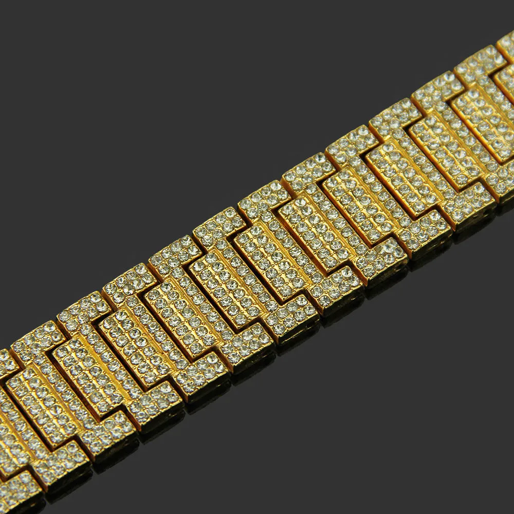 Fashion Hip Hop Diamond Bracelet Chain Link Punk Jewelry Gold Plated 7.5"-9.1"