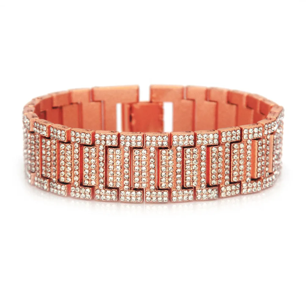 Fashion Hip Hop Diamond Bracelet Chain Link Punk Jewelry Gold Plated 7.5"-9.1"
