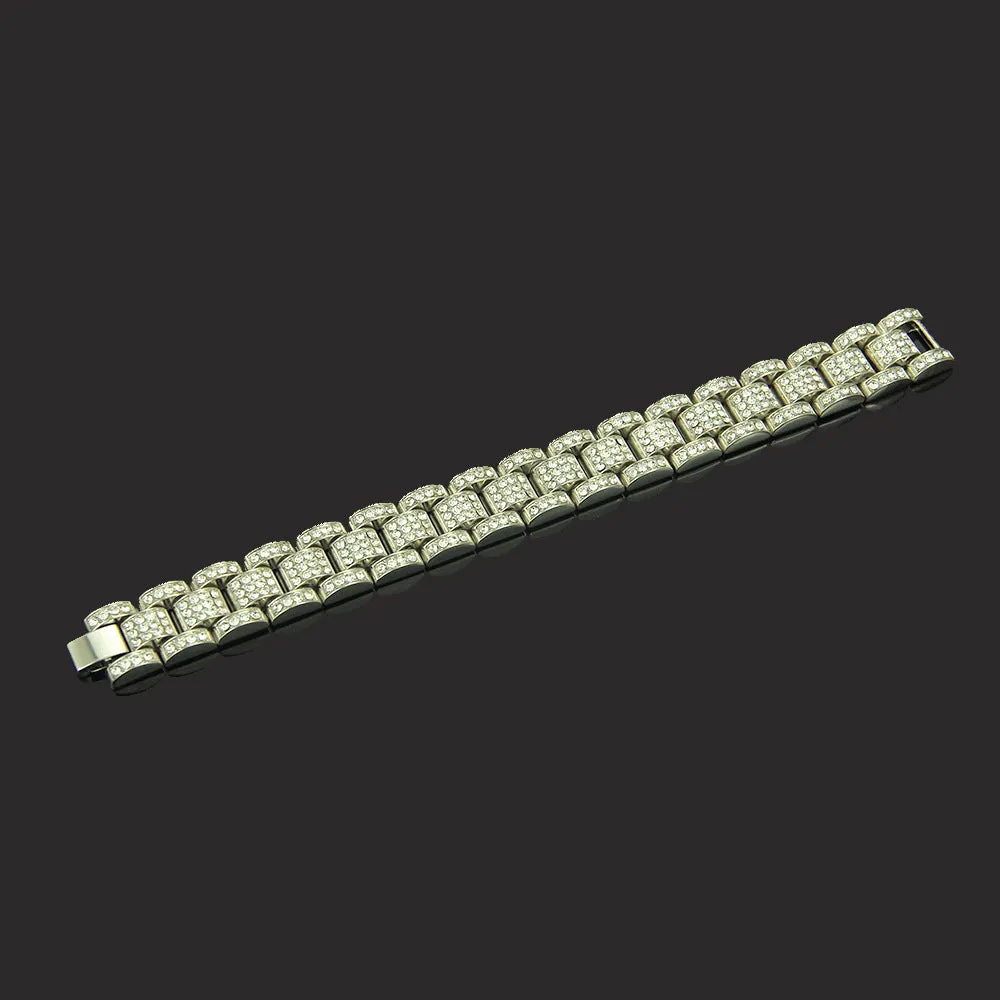 Fashion Hip Hop Diamond Bracelet Chain Punk Jewelry Gold Plated 7.5"-9.1"