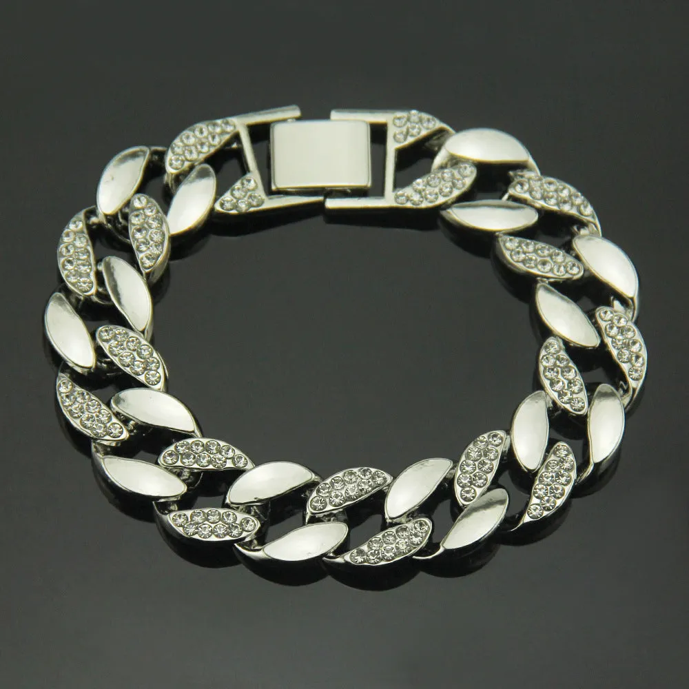 Fashion Hip Hop Diamond Bracelet Jewelry Miami Cuban Chain 18k Gold Plated 7.5"-9.1"