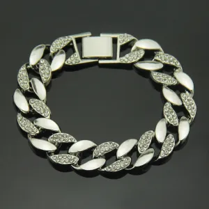 Fashion Hip Hop Diamond Bracelet Jewelry Miami Cuban Chain 18k Gold Plated 7.5"-9.1"
