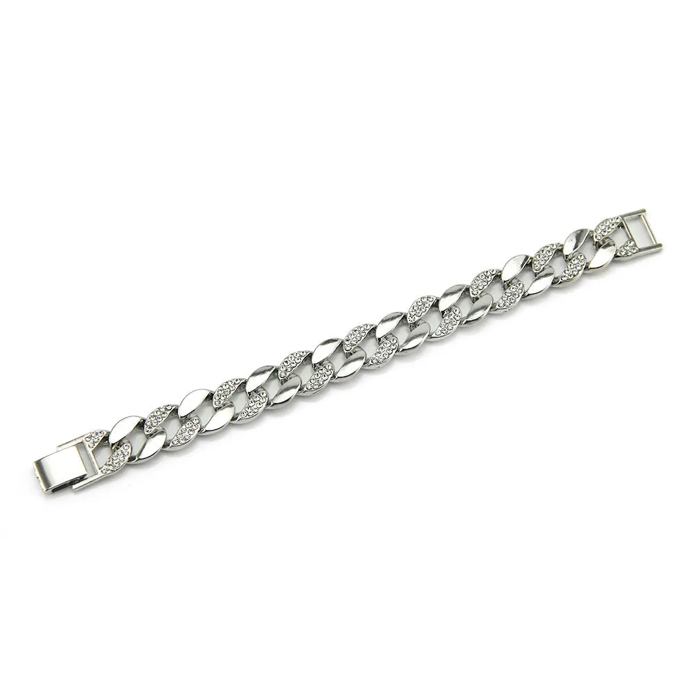 Fashion Hip Hop Diamond Bracelet Jewelry Miami Cuban Chain 18k Gold Plated 7.5"-9.1"