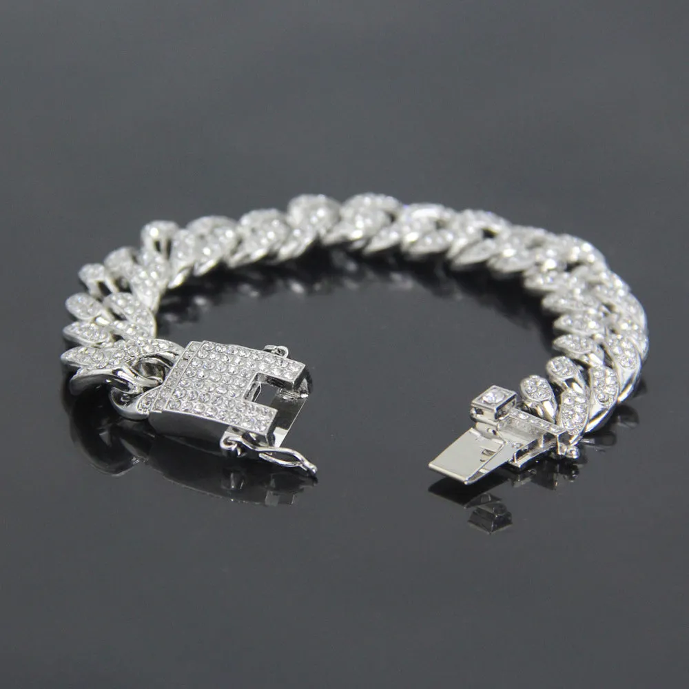 Fashion Hip Hop Diamond Bracelet Jewelry Miami Cuban Chain Gold Plated 7.1"-9.1"