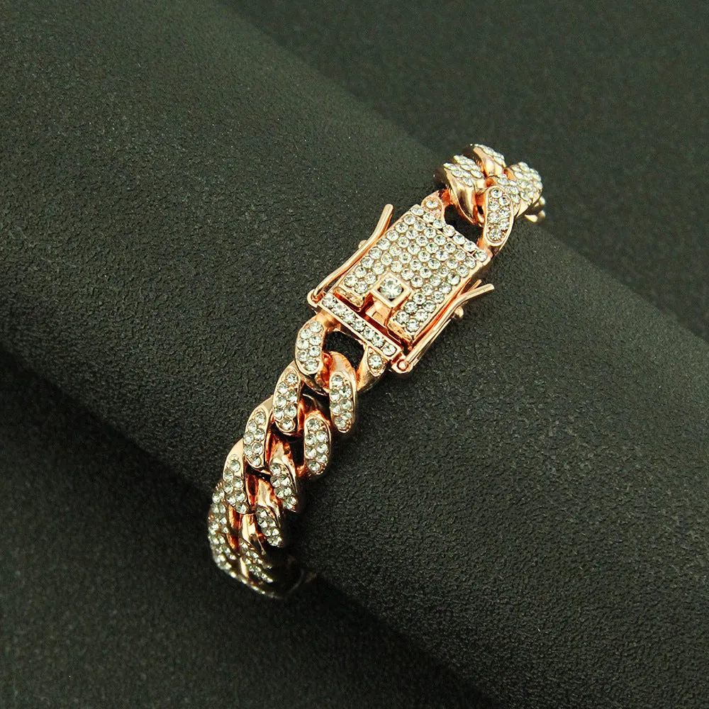 Fashion Hip Hop Diamond Bracelet Jewelry Miami Cuban Chain Gold Plated 7.1"-9.1"