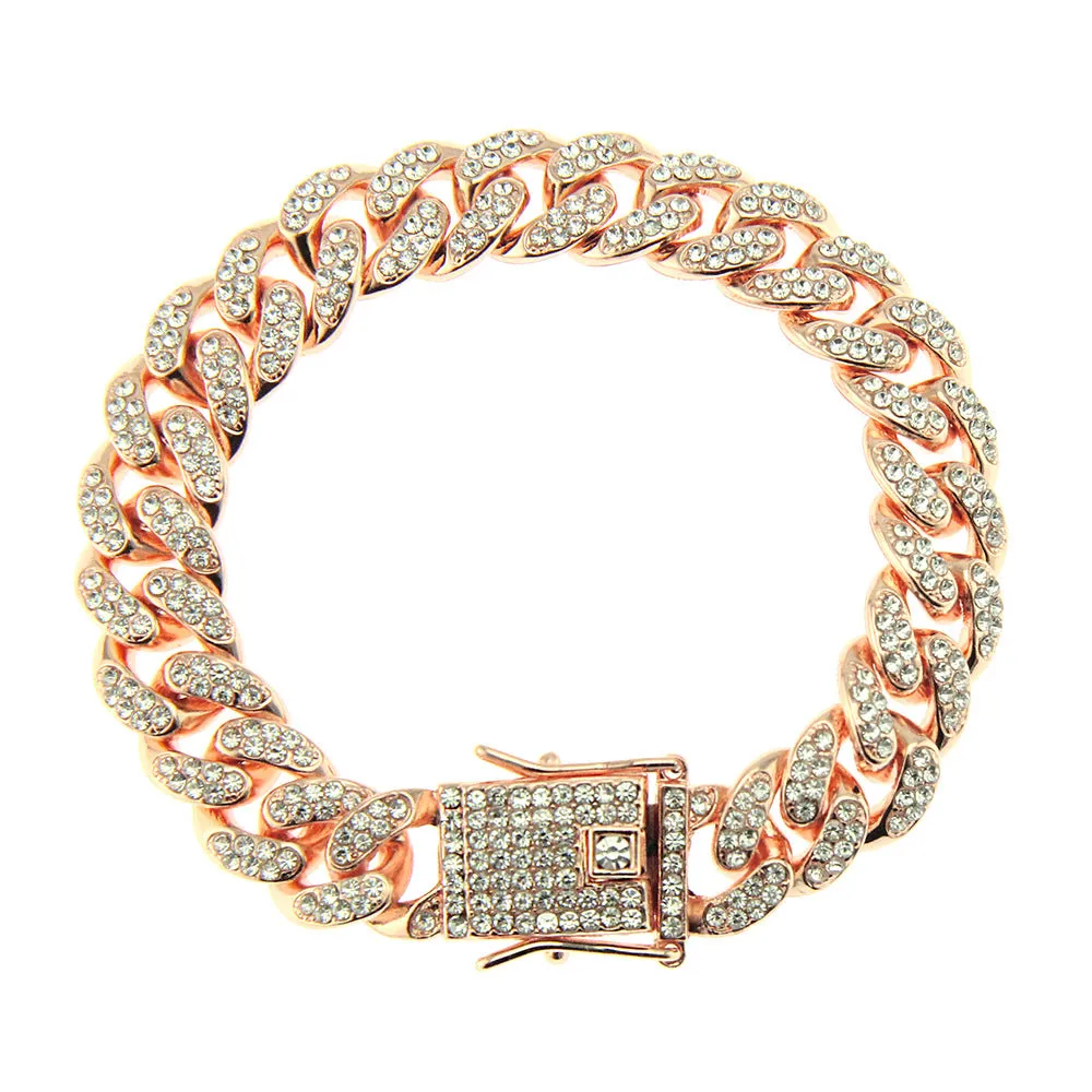 Fashion Hip Hop Diamond Bracelet Jewelry Miami Cuban Chain Gold Plated 7.1"-9.1"