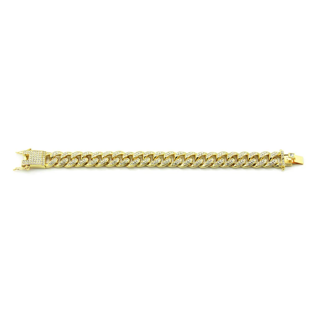 Fashion Hip Hop Diamond Bracelet Jewelry Miami Cuban Chain Gold Plated 7.1"-9.1"