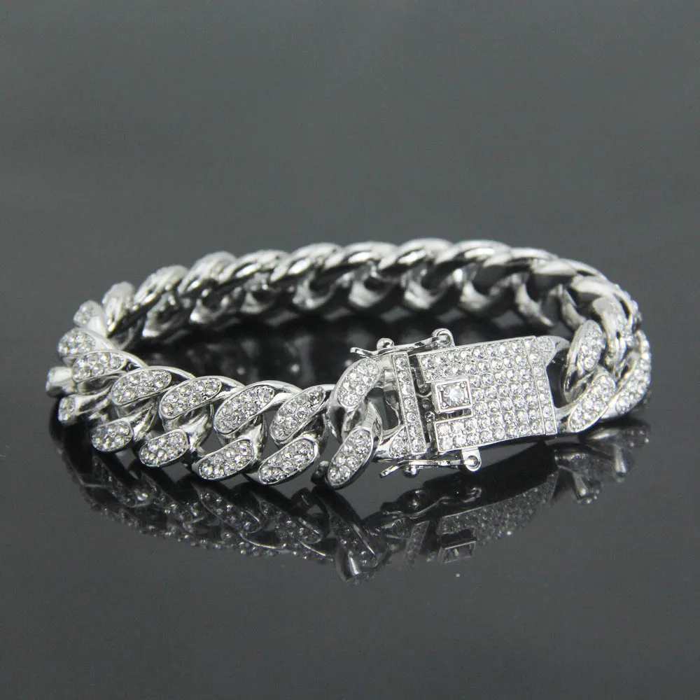 Fashion Hip Hop Diamond Bracelet Jewelry Miami Cuban Chain Gold Plated 7.1"-9.1"