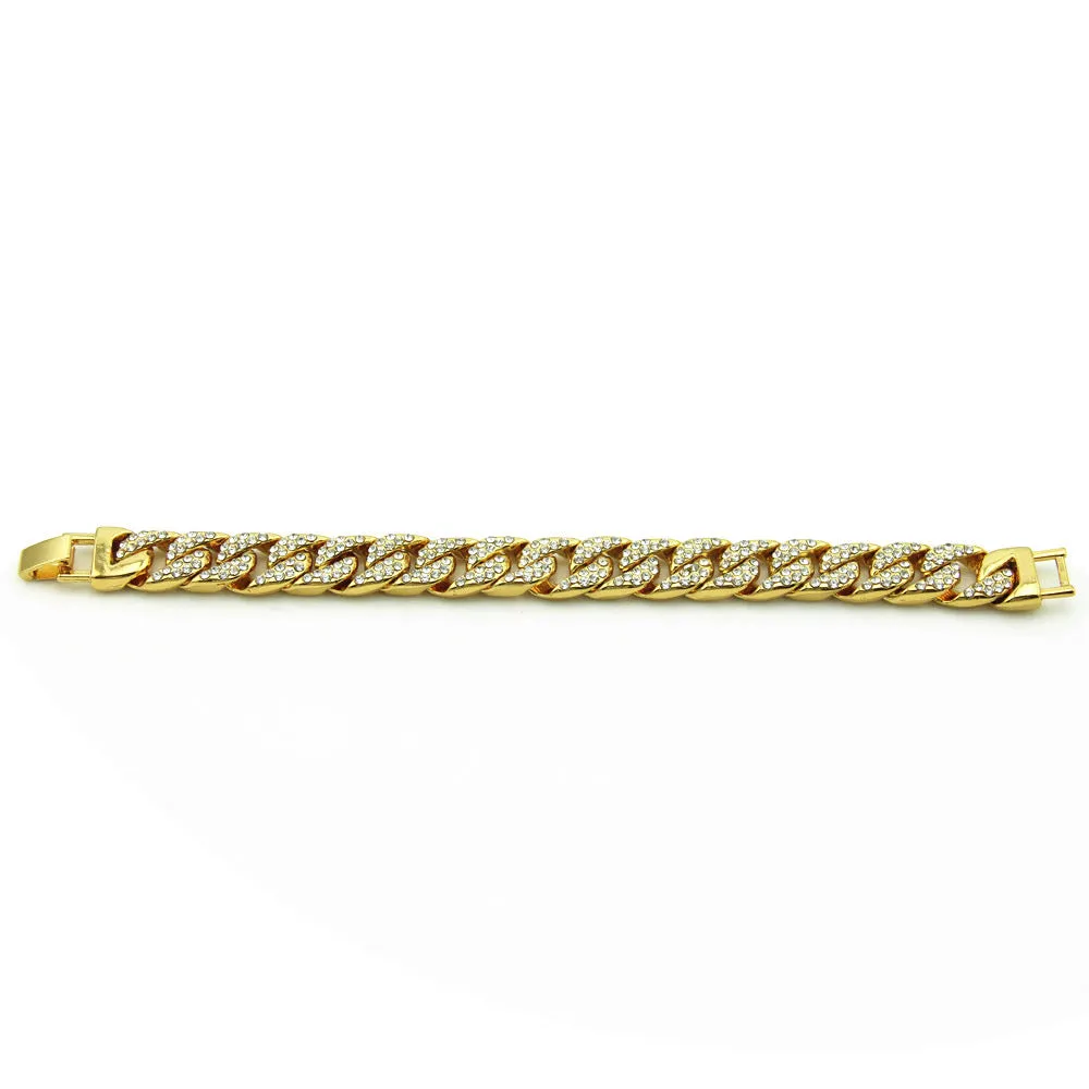 Fashion Hip Hop Diamond Bracelet Jewelry Miami Cuban Chain Gold Plated 7.5"-9.1"