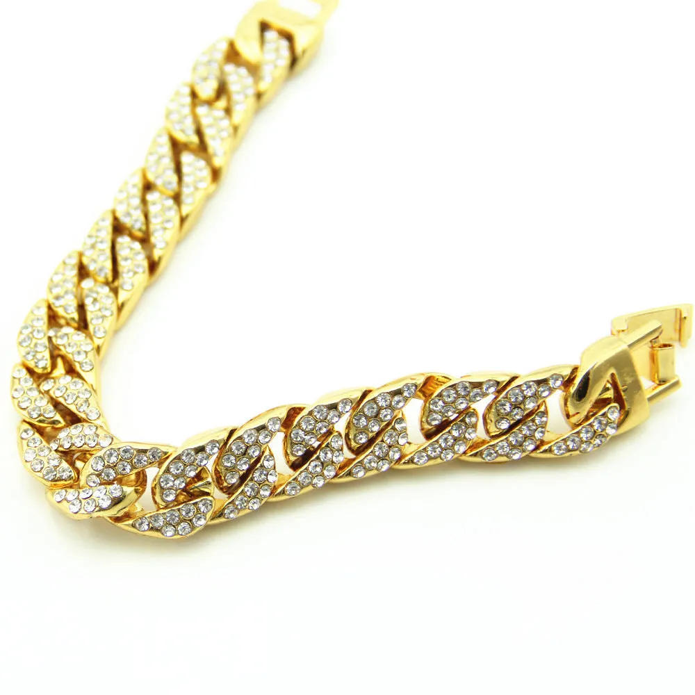 Fashion Hip Hop Diamond Bracelet Jewelry Miami Cuban Chain Gold Plated 7.5"-9.1"