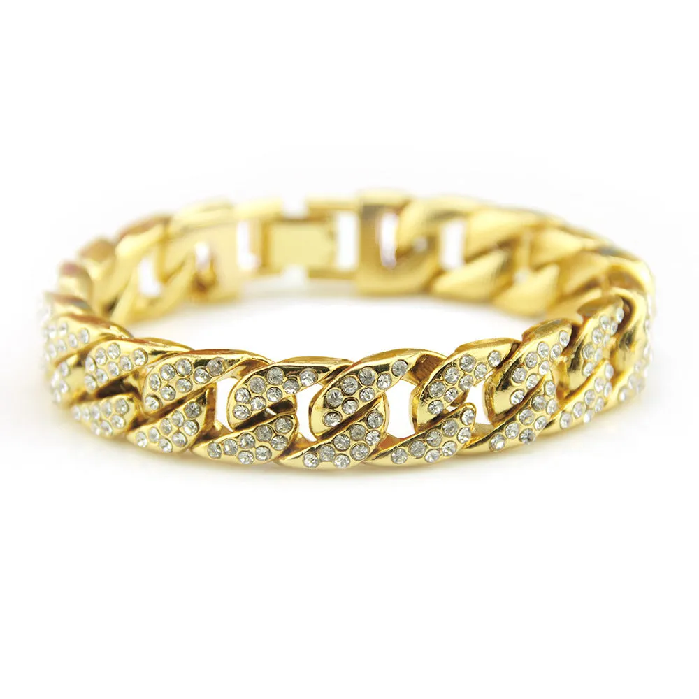 Fashion Hip Hop Diamond Bracelet Jewelry Miami Cuban Chain Gold Plated 7.5"-9.1"