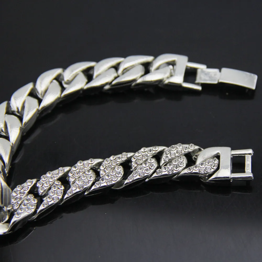 Fashion Hip Hop Diamond Bracelet Jewelry Miami Cuban Chain Gold Plated 7.5"-9.1"
