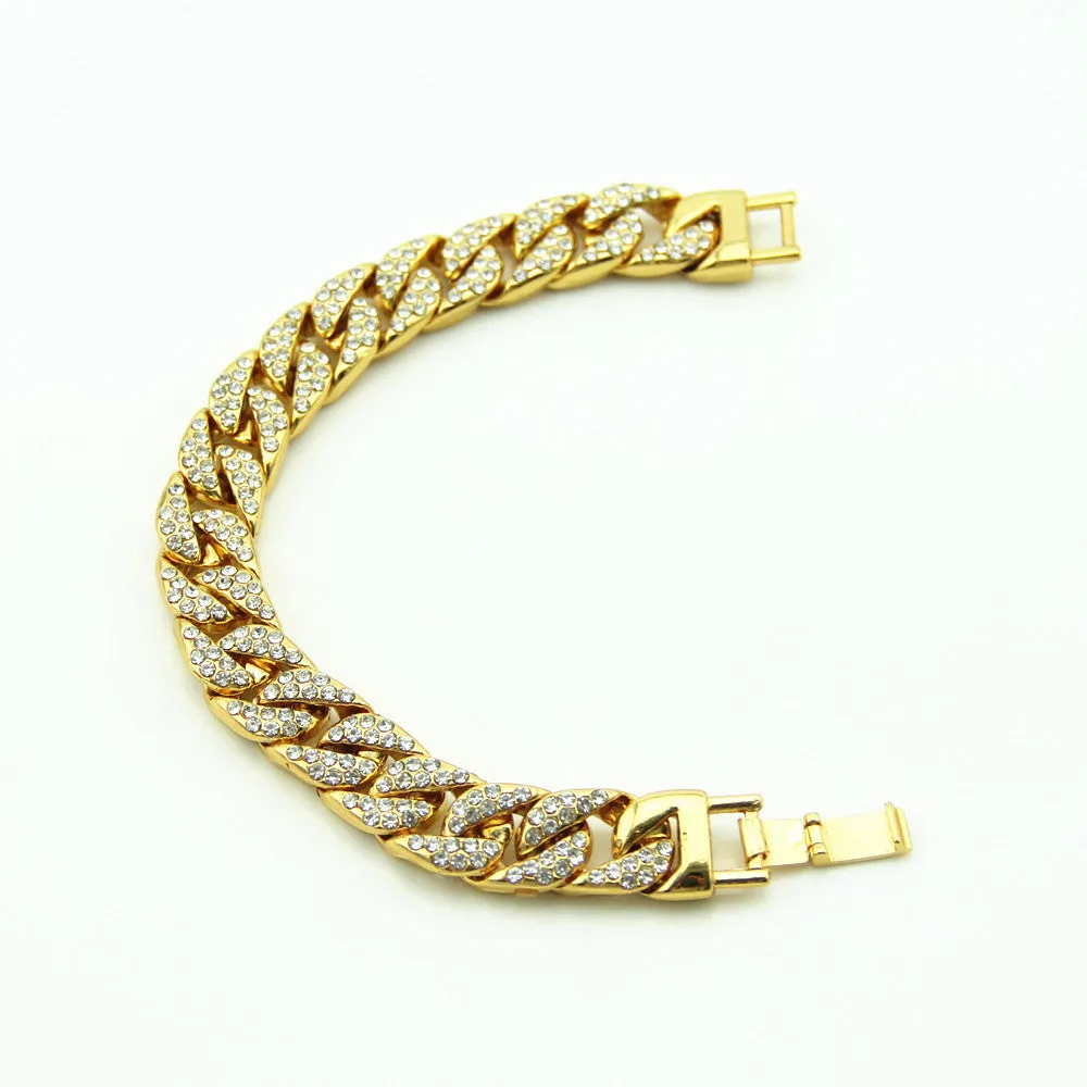 Fashion Hip Hop Diamond Bracelet Jewelry Miami Cuban Chain Gold Plated 7.5"-9.1"