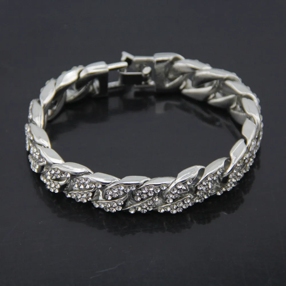Fashion Hip Hop Diamond Bracelet Jewelry Miami Cuban Chain Gold Plated 7.5"-9.1"