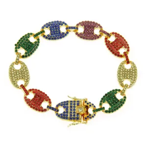 Fashion Hip Hop Multicolor Diamond Bracelet Chain Link Punk Jewelry 7.1"-9.1"