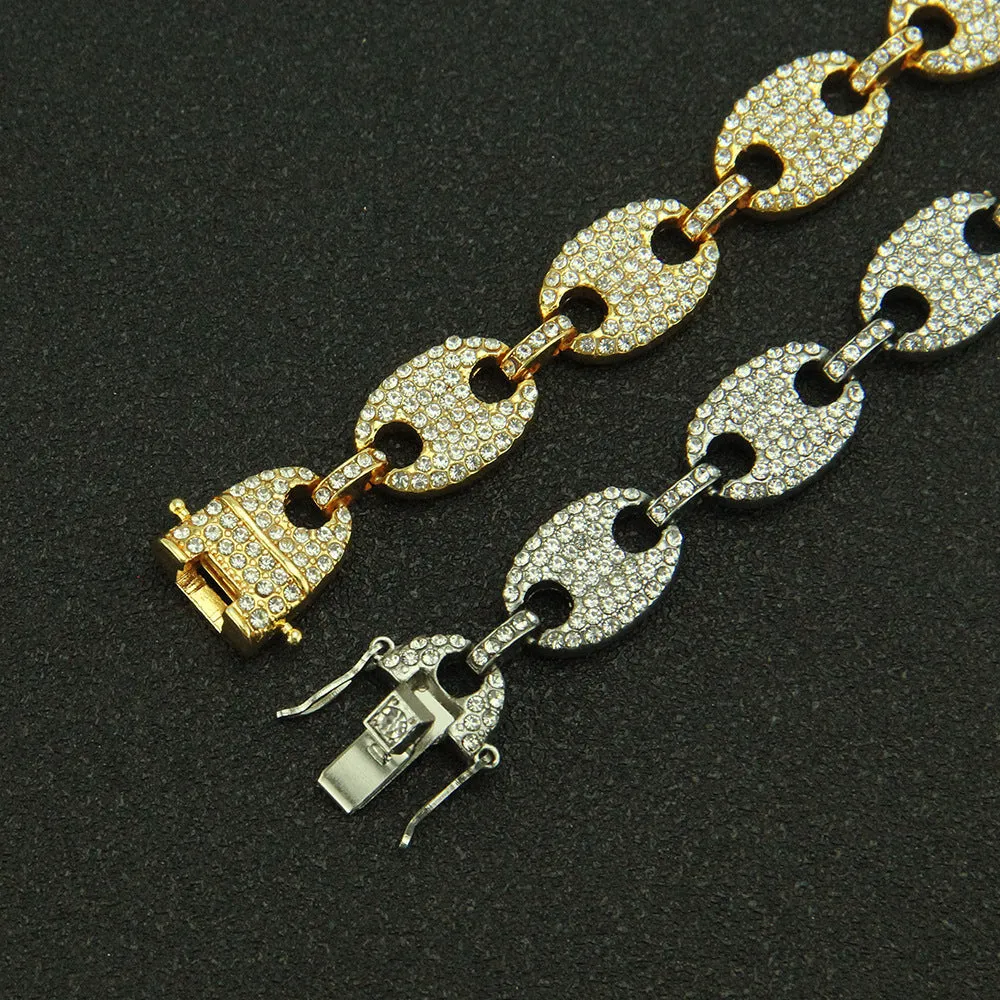 Fashion Hip Hop Multicolor Diamond Bracelet Chain Link Punk Jewelry 7.1"-9.1"