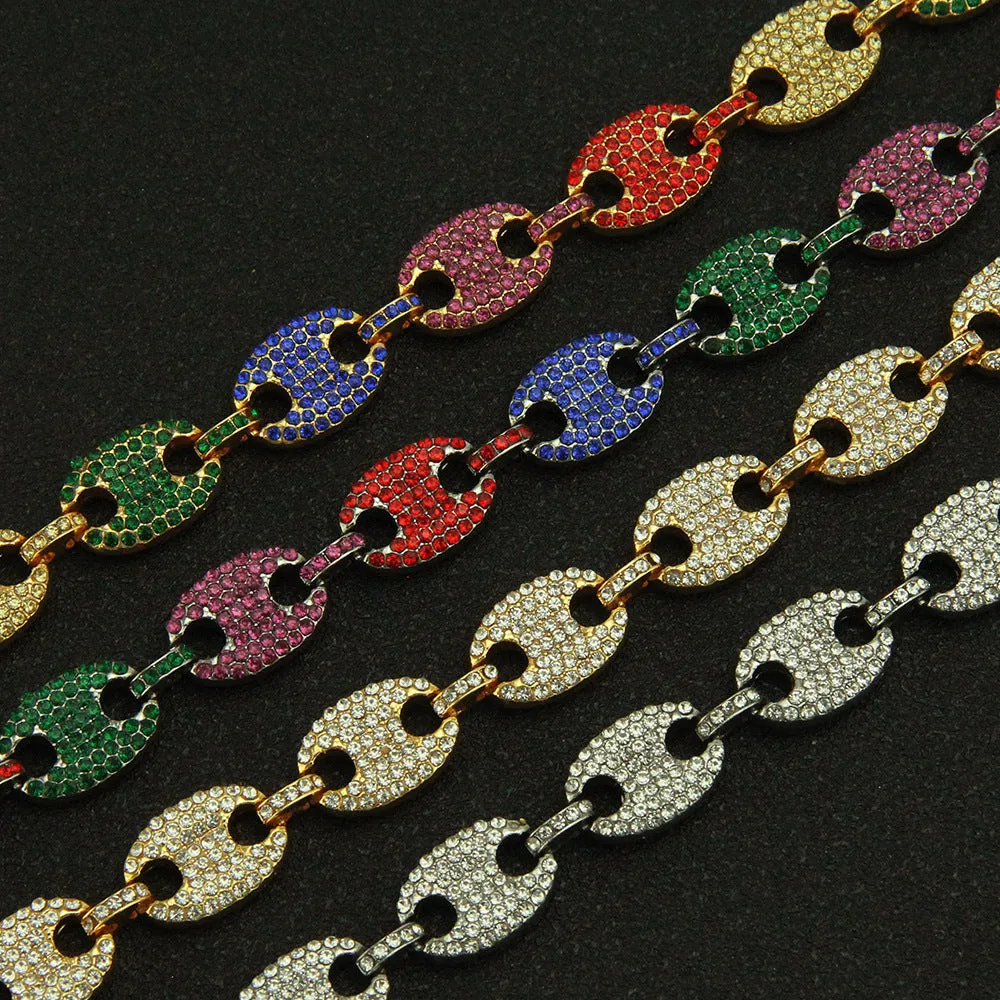Fashion Hip Hop Multicolor Diamond Bracelet Chain Link Punk Jewelry 7.1"-9.1"