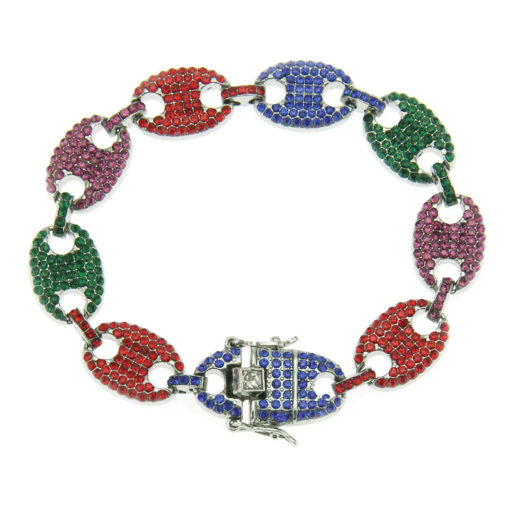 Fashion Hip Hop Multicolor Diamond Bracelet Chain Link Punk Jewelry 7.1"-9.1"