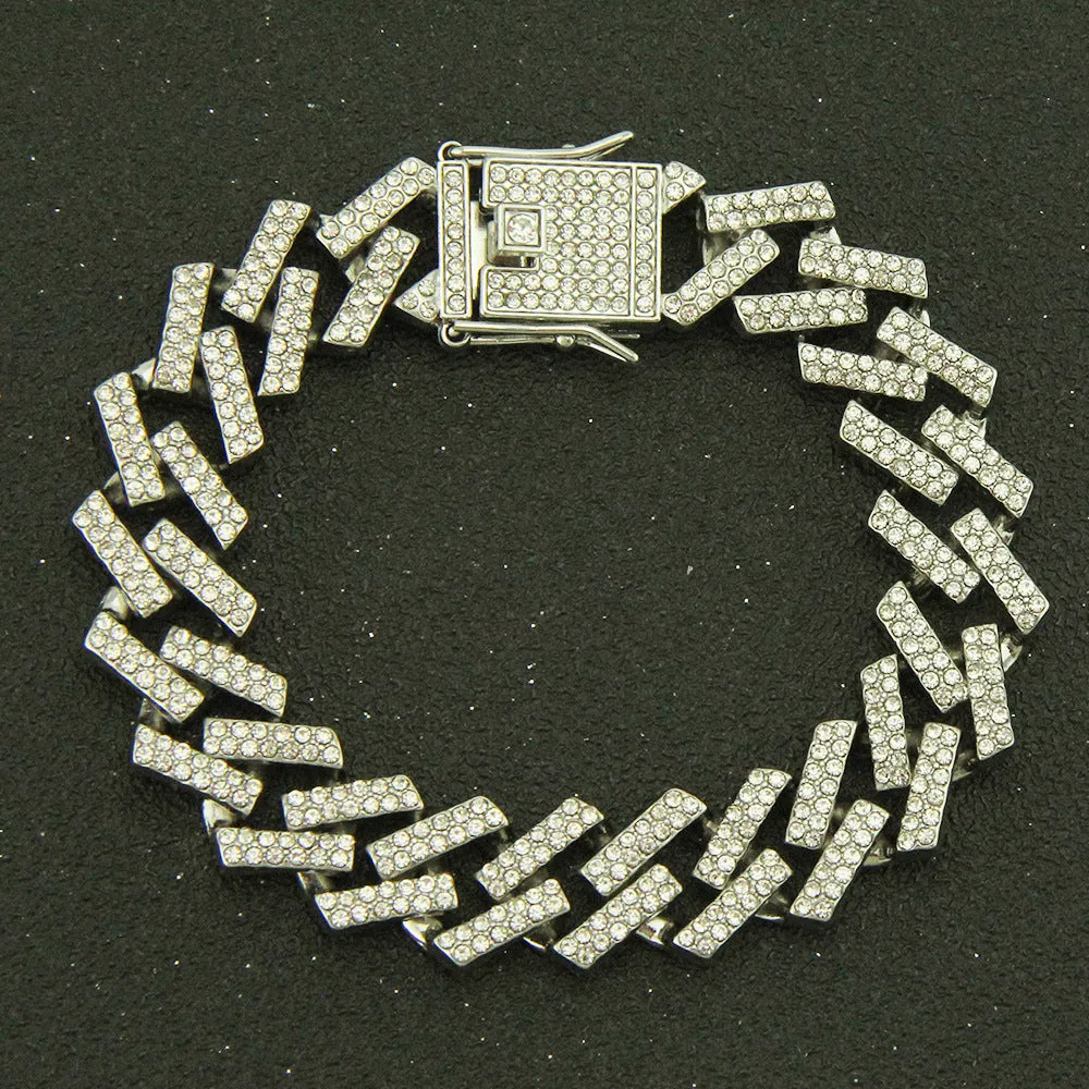 Fashion Hip Hop Multicolor Diamond Bracelet Jewelry Miami Cuban Chain Gold Plated 7.1"-9.1"