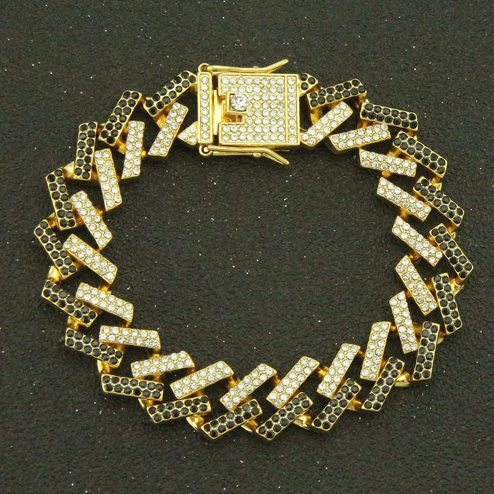 Fashion Hip Hop Multicolor Diamond Bracelet Jewelry Miami Cuban Chain Gold Plated 7.1"-9.1"
