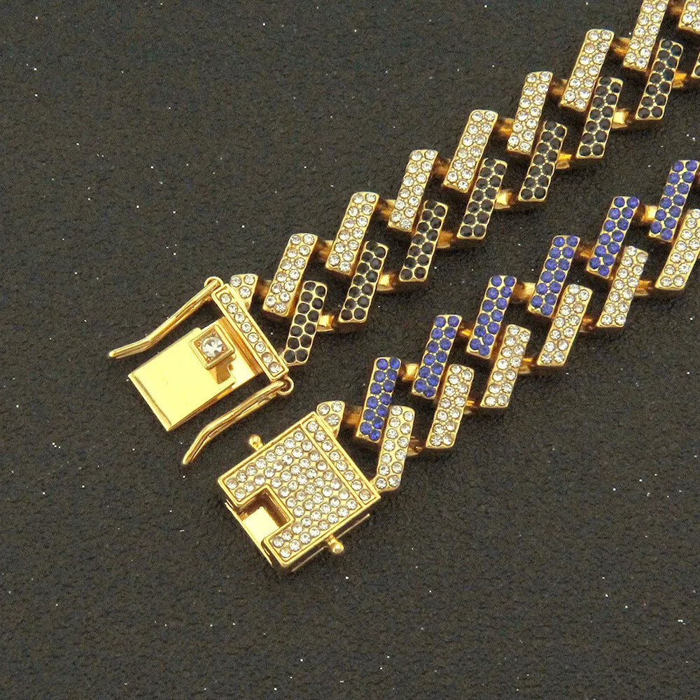Fashion Hip Hop Multicolor Diamond Bracelet Jewelry Miami Cuban Chain Gold Plated 7.1"-9.1"