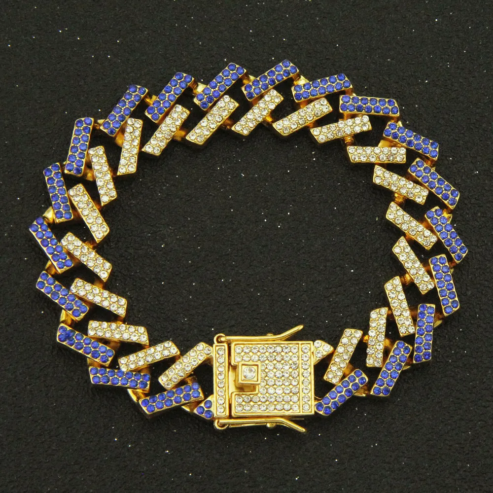 Fashion Hip Hop Multicolor Diamond Bracelet Jewelry Miami Cuban Chain Gold Plated 7.1"-9.1"