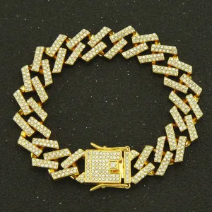 Fashion Hip Hop Multicolor Diamond Bracelet Jewelry Miami Cuban Chain Gold Plated 7.1"-9.1"