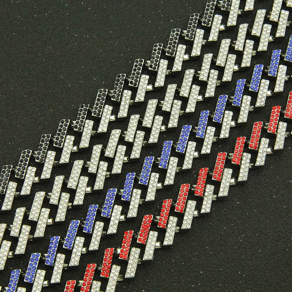 Fashion Hip Hop Multicolor Diamond Bracelet Jewelry Miami Cuban Chain Gold Plated 7.1"-9.1"