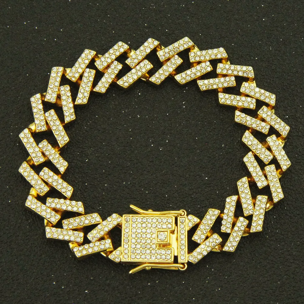 Fashion Hip Hop Multicolor Diamond Bracelet Jewelry Miami Cuban Chain Gold Plated 7.1"-9.1"