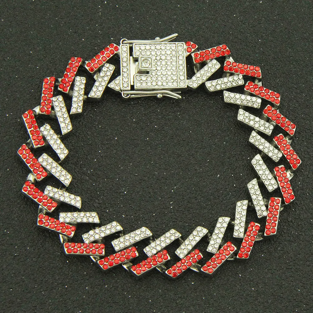 Fashion Hip Hop Multicolor Diamond Bracelet Jewelry Miami Cuban Chain Gold Plated 7.1"-9.1"