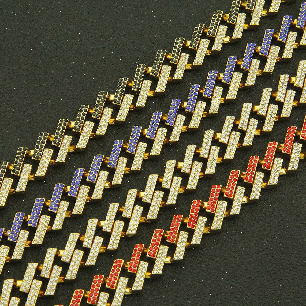 Fashion Hip Hop Multicolor Diamond Bracelet Jewelry Miami Cuban Chain Gold Plated 7.1"-9.1"