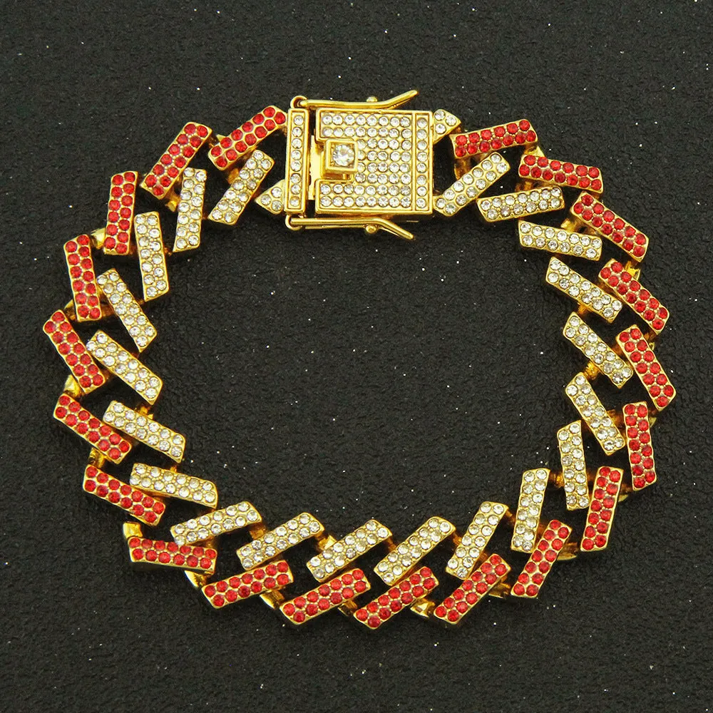 Fashion Hip Hop Multicolor Diamond Bracelet Jewelry Miami Cuban Chain Gold Plated 7.1"-9.1"