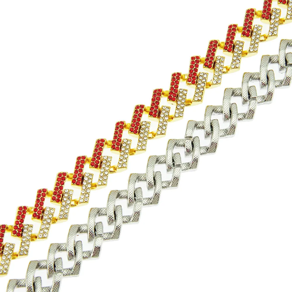 Fashion Hip Hop Multicolor Diamond Bracelet Jewelry Miami Cuban Chain Gold Plated 7.1"-9.1"