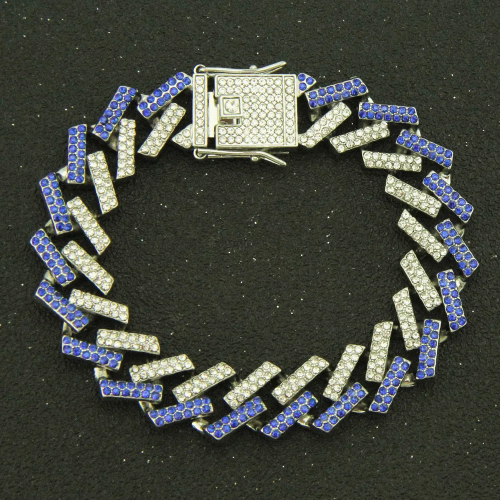 Fashion Hip Hop Multicolor Diamond Bracelet Jewelry Miami Cuban Chain Gold Plated 7.1"-9.1"
