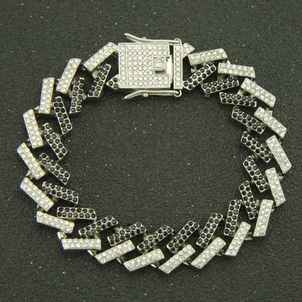 Fashion Hip Hop Multicolor Diamond Bracelet Jewelry Miami Cuban Chain Gold Plated 7.1"-9.1"