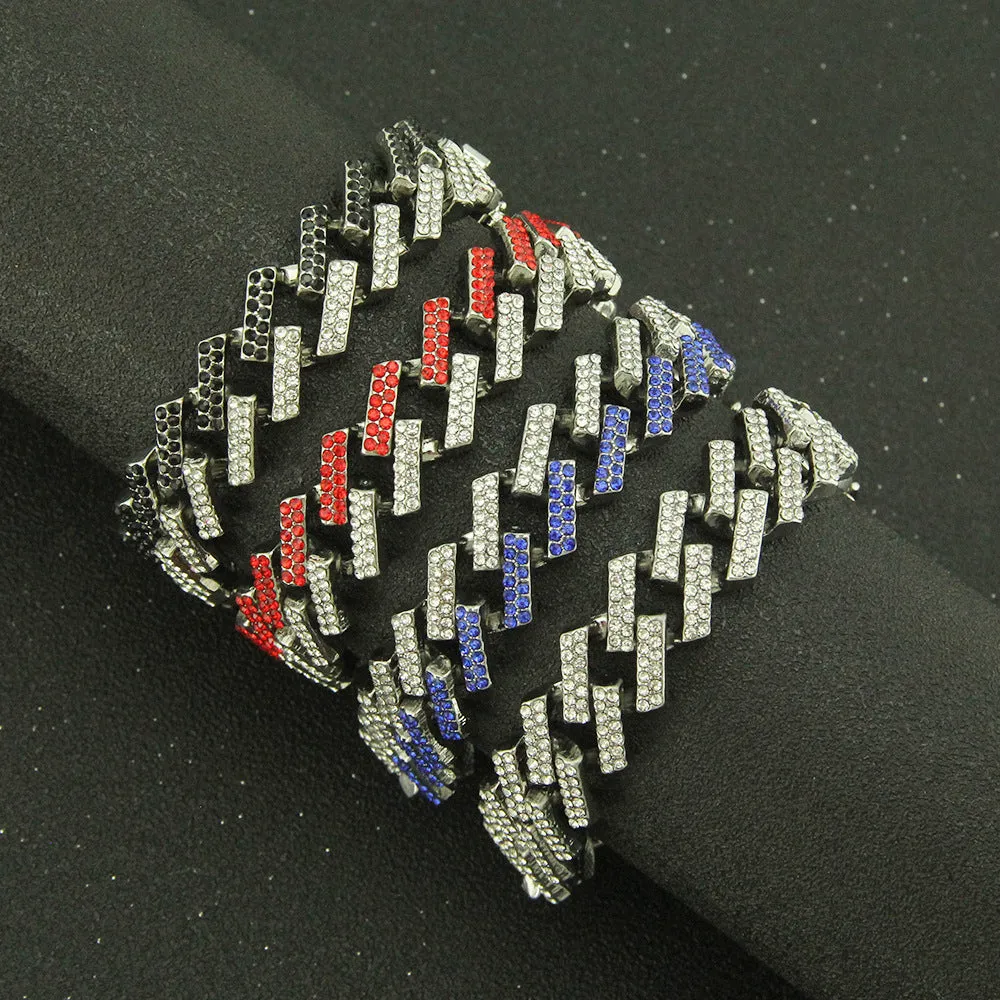 Fashion Hip Hop Multicolor Diamond Bracelet Jewelry Miami Cuban Chain Gold Plated 7.1"-9.1"