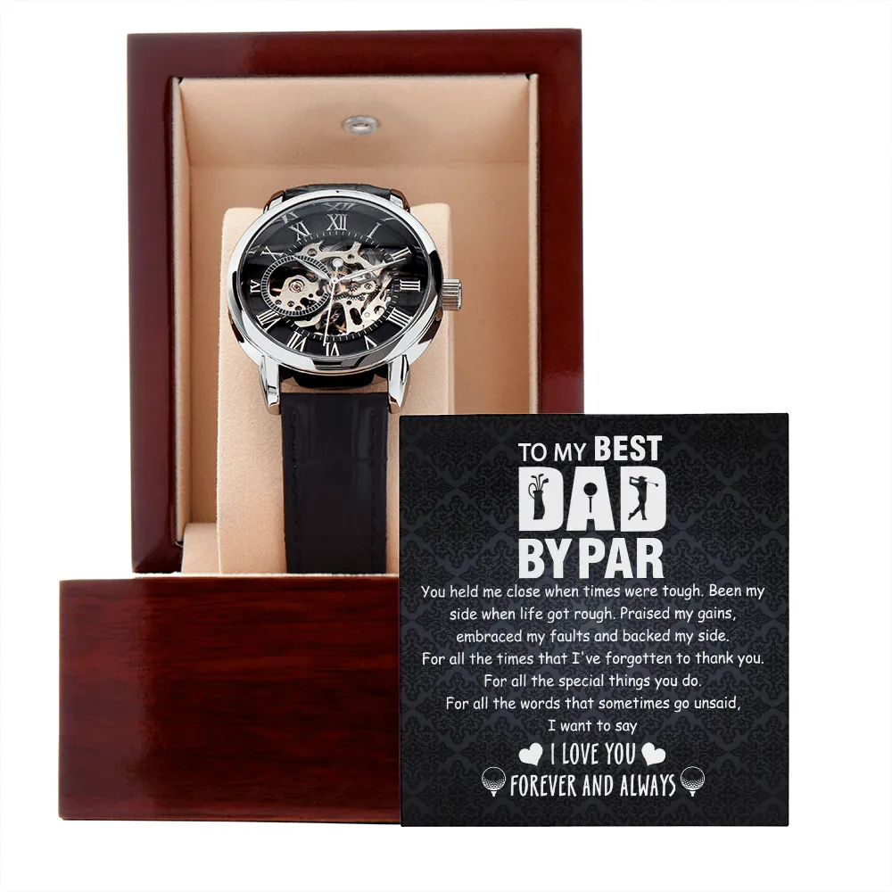 Father's Day Gift For Golf Dad - Best Dad By Par - Openwork Watch - Message Card Gift From Son, Daughter