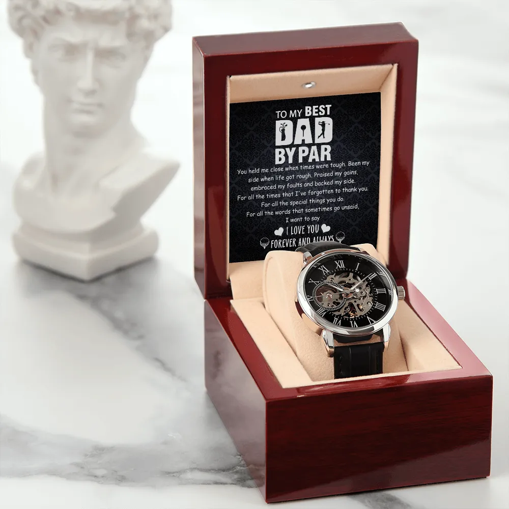 Father's Day Gift For Golf Dad - Best Dad By Par - Openwork Watch - Message Card Gift From Son, Daughter