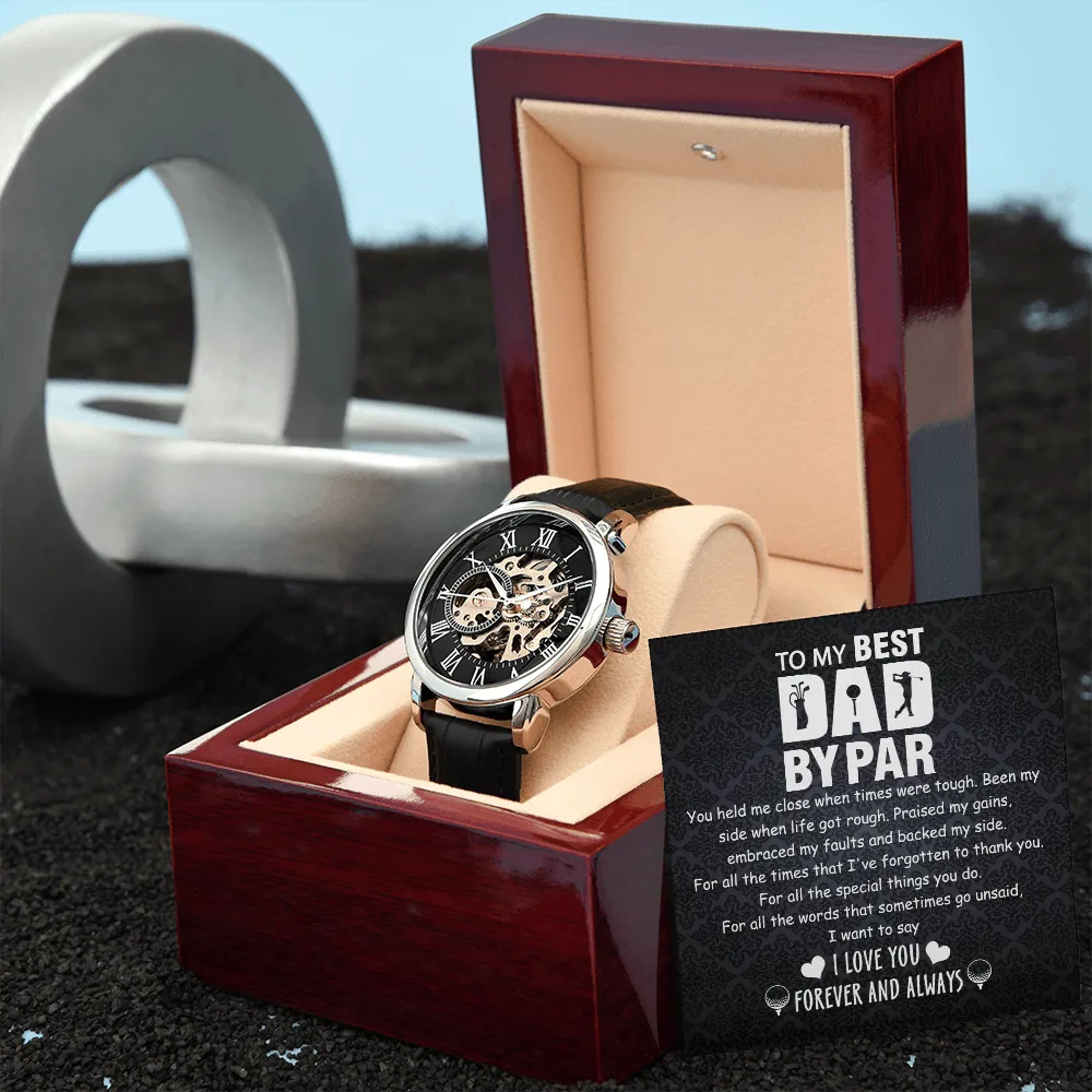 Father's Day Gift For Golf Dad - Best Dad By Par - Openwork Watch - Message Card Gift From Son, Daughter