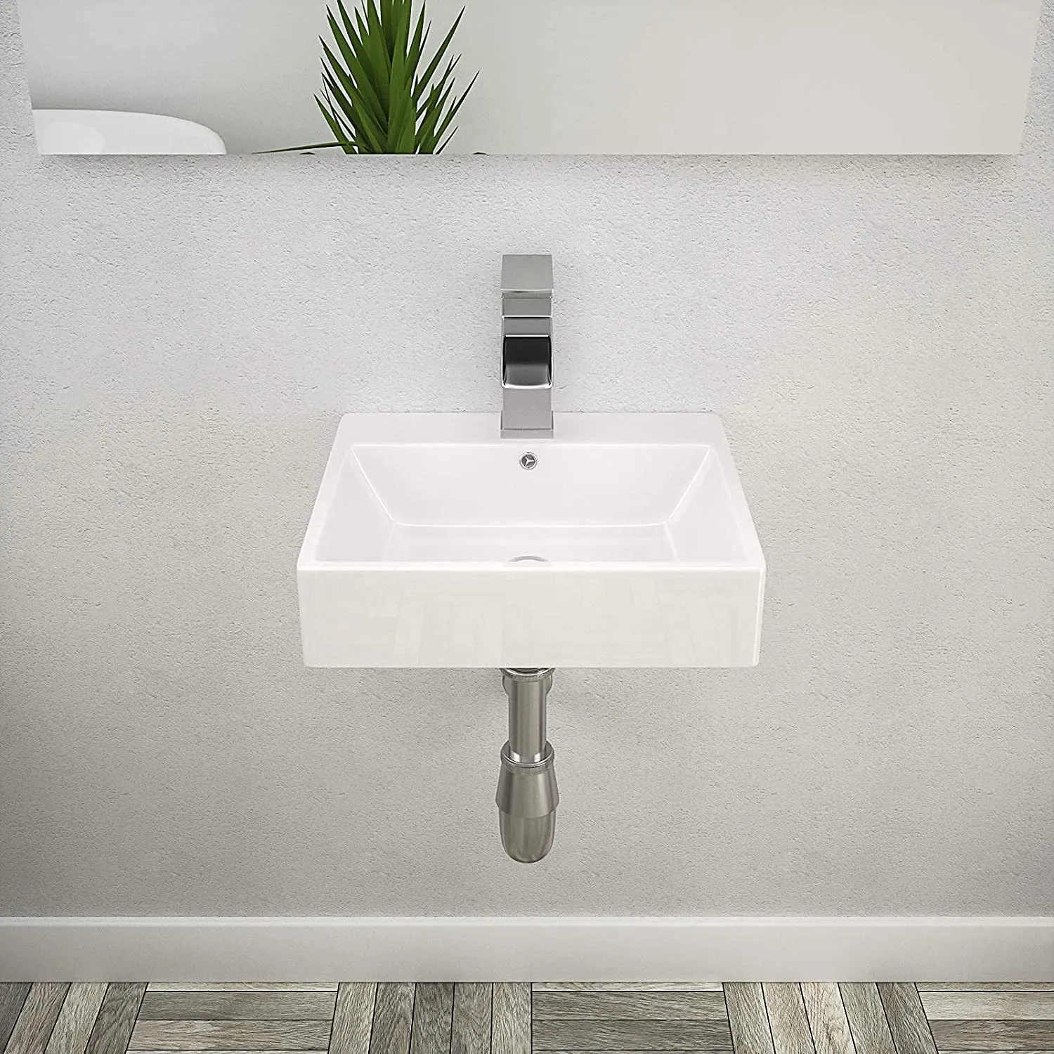 Floating Bathroom Sink Wall Mounted - Lordear 21"x16" Bathroom Vessel Sink Floating Wall Hung Sink Rectangle White Porcelain Ceramic Vessel Vanity Sink Art Basin with Faucet Hole and Overflow