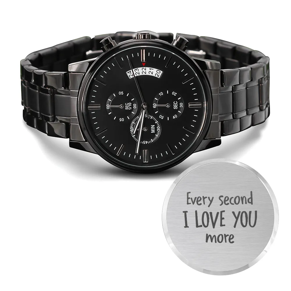 For Men - Engraved Design Black Chronograph Watch