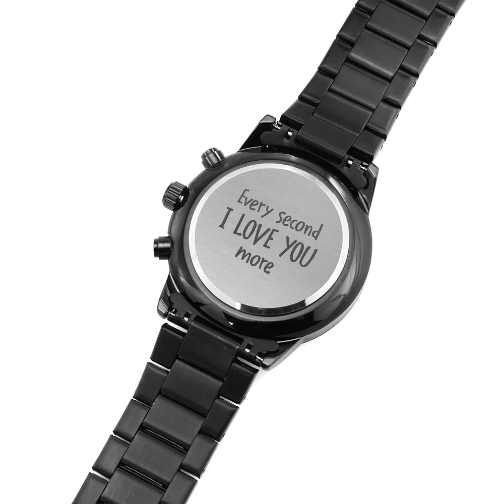 For Men - Engraved Design Black Chronograph Watch
