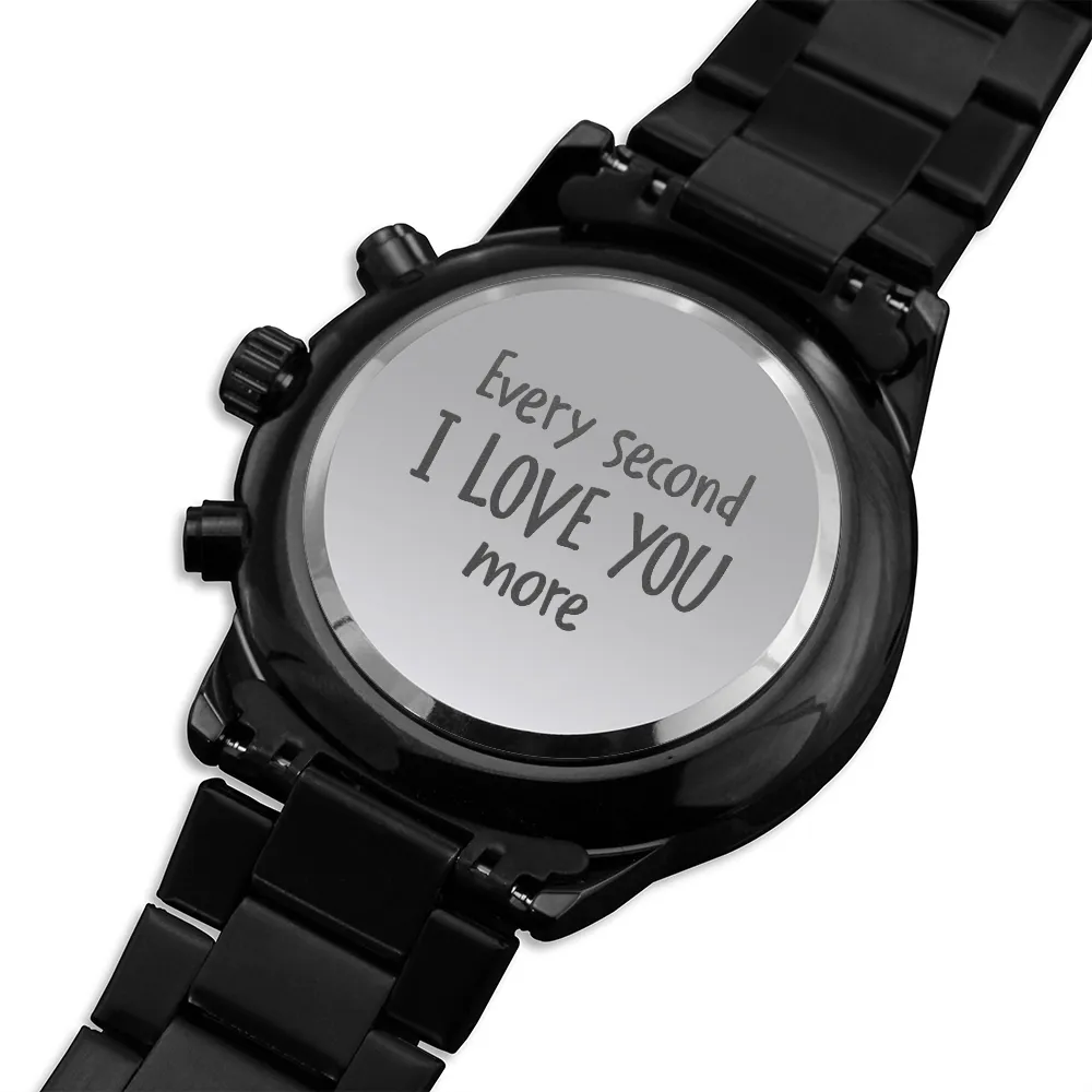 For Men - Engraved Design Black Chronograph Watch