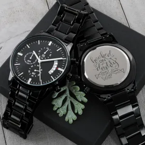 Gift For Dad From Kids, Custom Engraved Watch, Hooked On Daddy