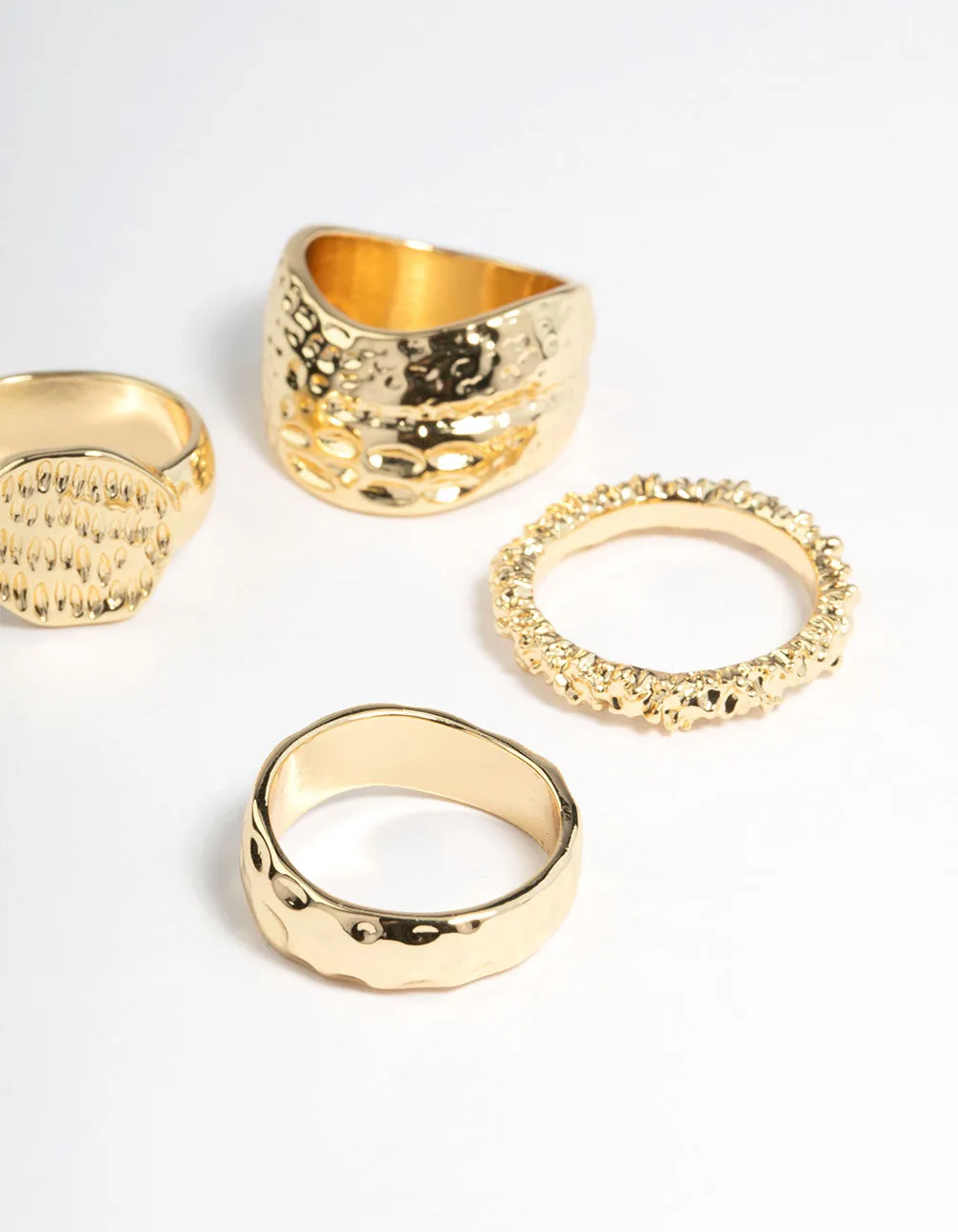 Gold Brass Hammered Molten Ring 4-Pack