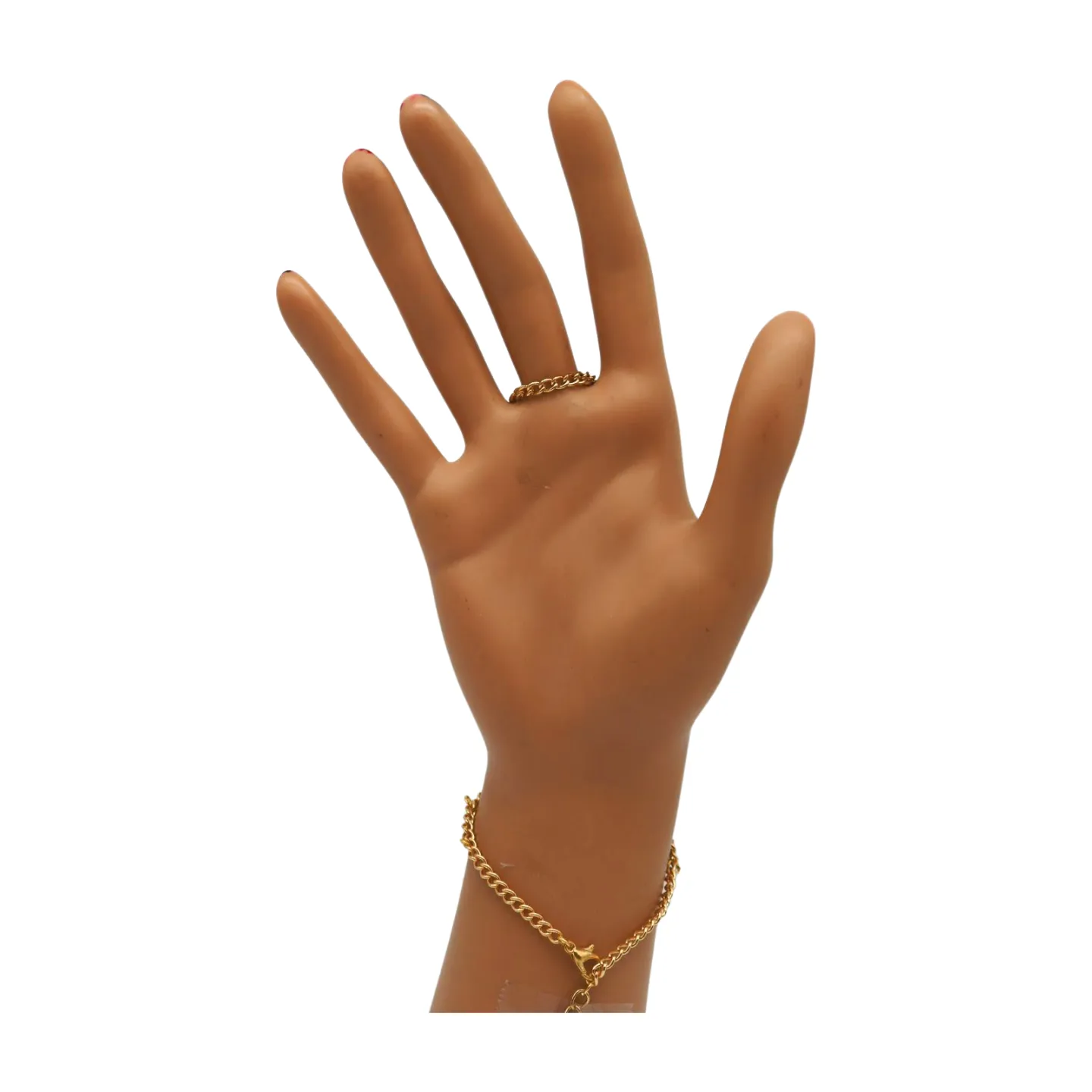 Gold Metal Hand Chain Bracelet Cross Charm Turquoise Blue Color Ring