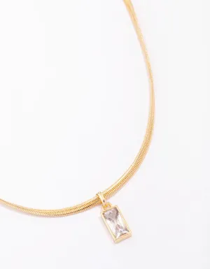 Gold Plated Classic Cubic Zirconia Baguette Pendant Necklace