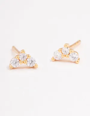 Gold Plated Sterling Silver Cubic Zirconia Classic Trio Earrings