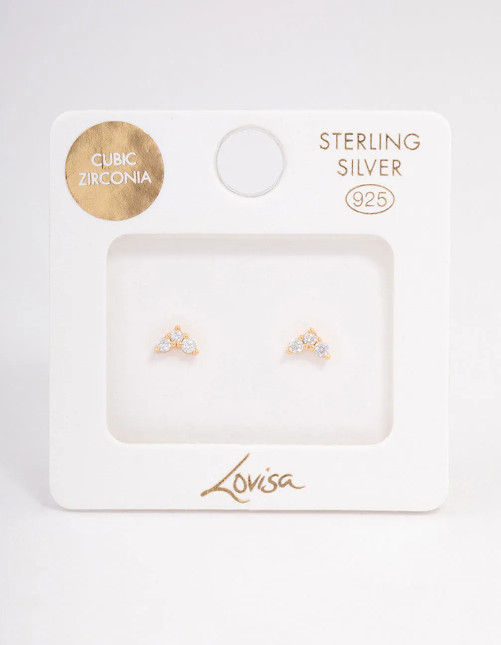 Gold Plated Sterling Silver Cubic Zirconia Classic Trio Earrings