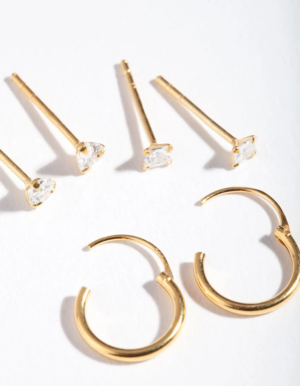 Gold Plated Sterling Silver Cubic Zirconia Stud Hoop Earring Pack